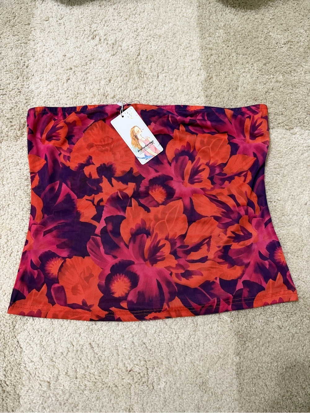 Pretty Garden Floral Tube Top in Orange & Purple NWT